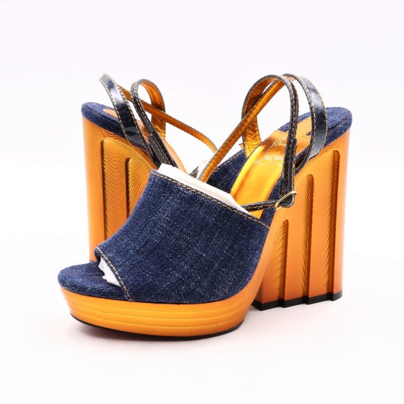 Christian Louboutin Shoes - New Out of Box Christian Louboutin Mira Colunata Denim Wedge Women's Size 37.5